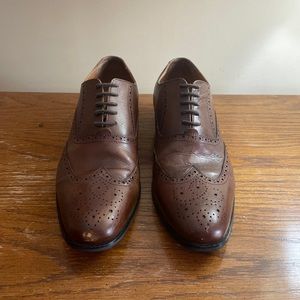 Express Mens Leather Dress Shoes Brown With Black Soles Size 11 RN#55285 ID#6404